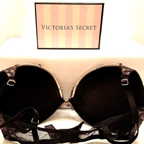 VS VERY SEXY BLACK LACE OVER TAUPE SATIN P-U 32D - Picture 3 of 5